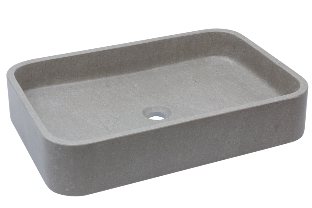 kamienna umywalka z szarego marmuru, umywalka o ergonomicznym kształcie z kamienia naturalnego
