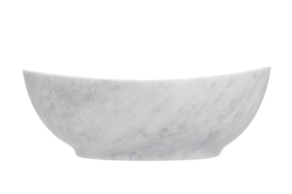umywalka z białego marmuru, elegancka nablatowa umywalka z kamienia naturalnego, nowoczesne wyposażenie łazienki