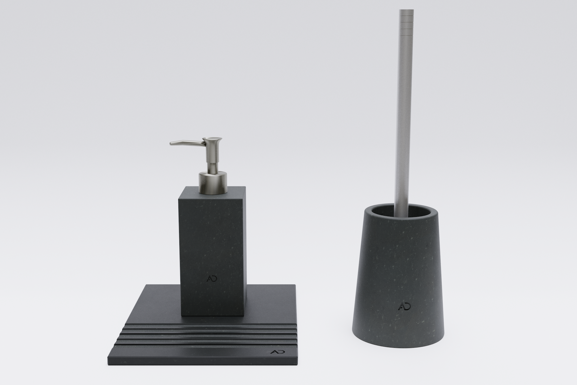czarny zestaw akcesoriów łazienkowych z granitu, czarny granit w łazience, nowoczesne akcesoria łazienkowe